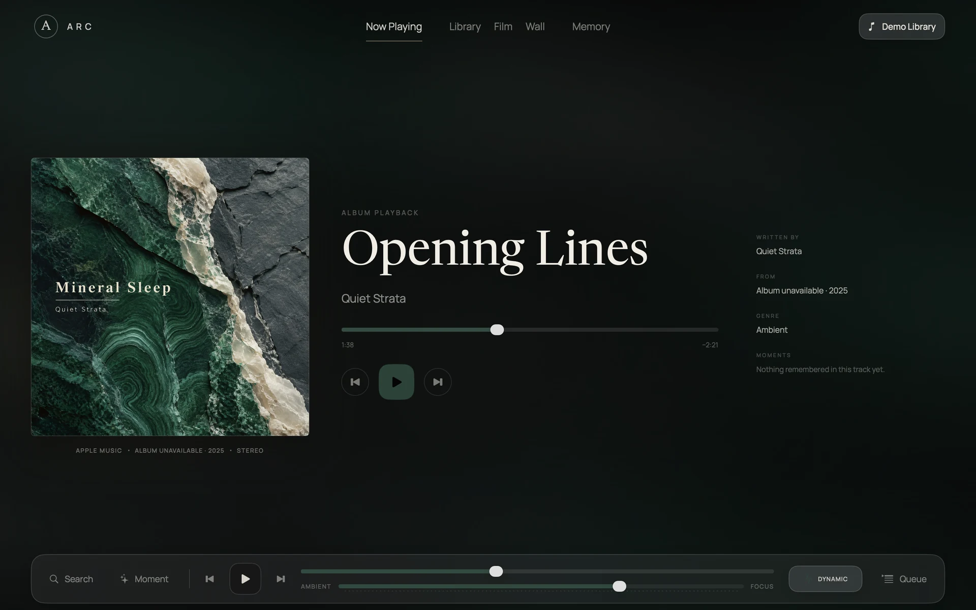 ARC Focus mode with track context and visible controls